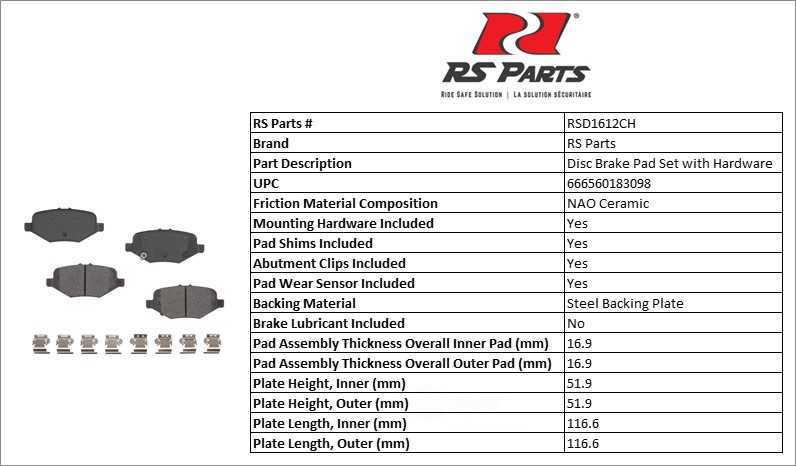 RS PARTS RSD1612CH — Rear Disc Brake Pad Set