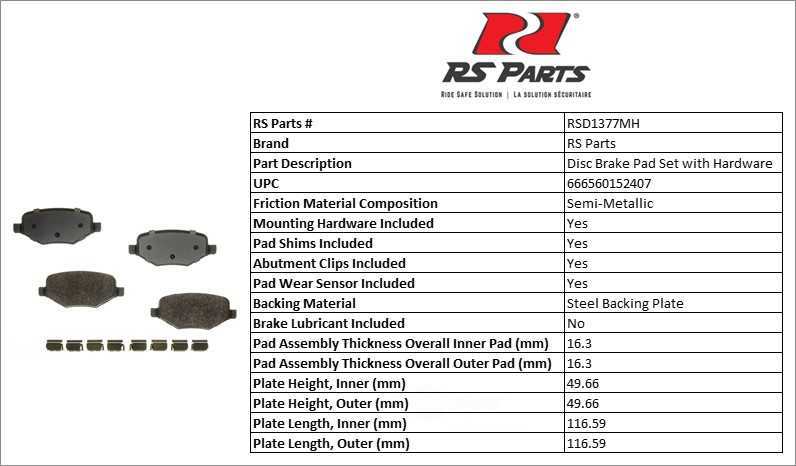 RS PARTS RSD1377MH — Rear Disc Brake Pad Set