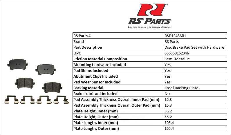 RS PARTS RSD1348MH — Jeu de plaquettes de frein à disque arrière