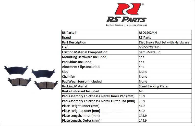 RS PARTS RSD1602MH — Rear Disc Brake Pad Set