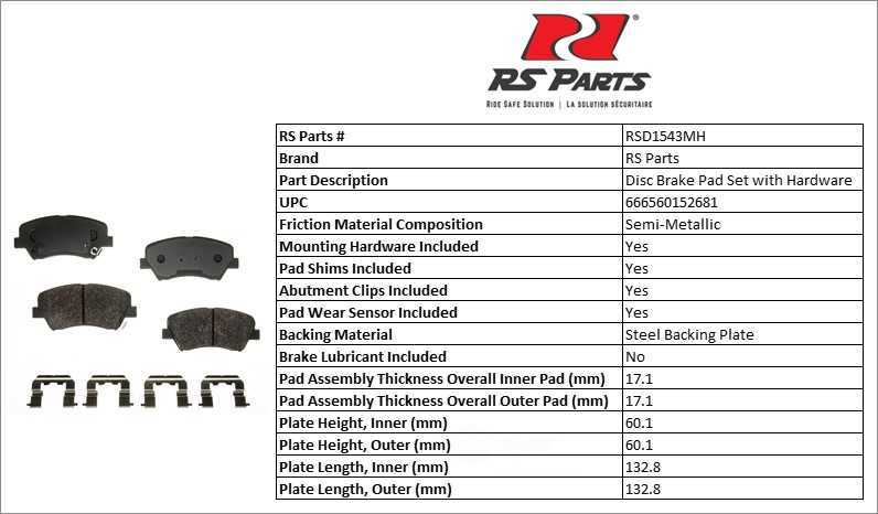 RS PARTS RSD1543MH — Jeu de plaquettes de frein à disque avant