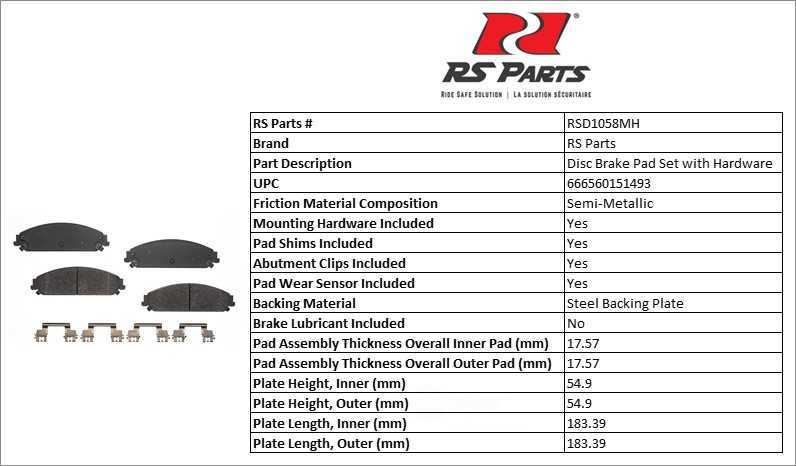 RS PARTS RSD1058MH — Jeu de plaquettes de frein à disque avant