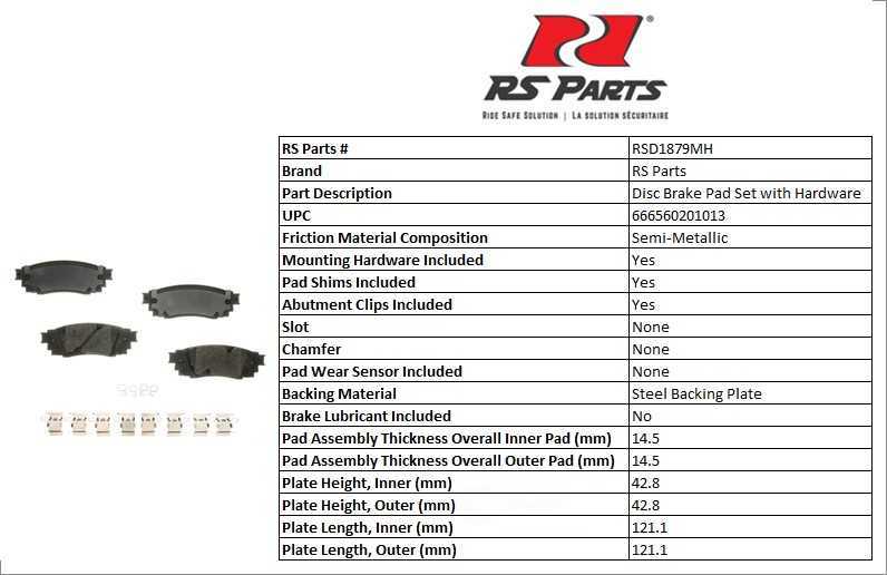 RS PARTS RSD1879MH — Jeu de plaquettes de frein à disque arrière
