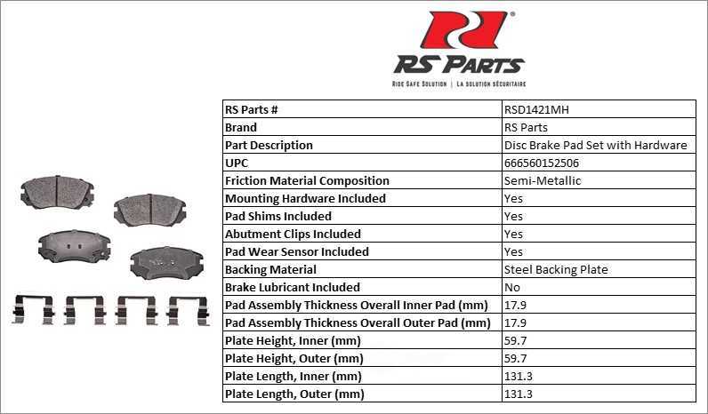 RS PARTS RSD1421MH — Jeu de plaquettes de frein à disque avant