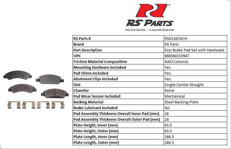 RS PARTS RSD1367ACH — Front Disc Brake Pad Set