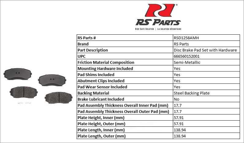 RS PARTS RSD1258AMH — Front Disc Brake Pad Set