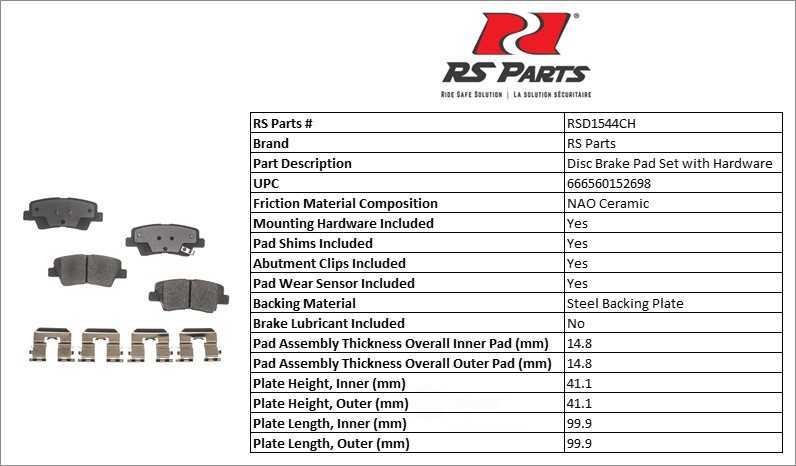 RS PARTS RSD1544CH — Rear Disc Brake Pad Set