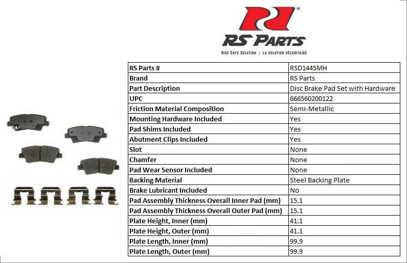 RS PARTS RSD1445MH — Jeu de plaquettes de frein à disque arrière