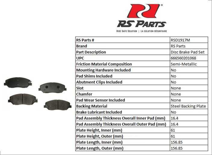 RS PARTS RSD1917M — Front Disc Brake Pad Set