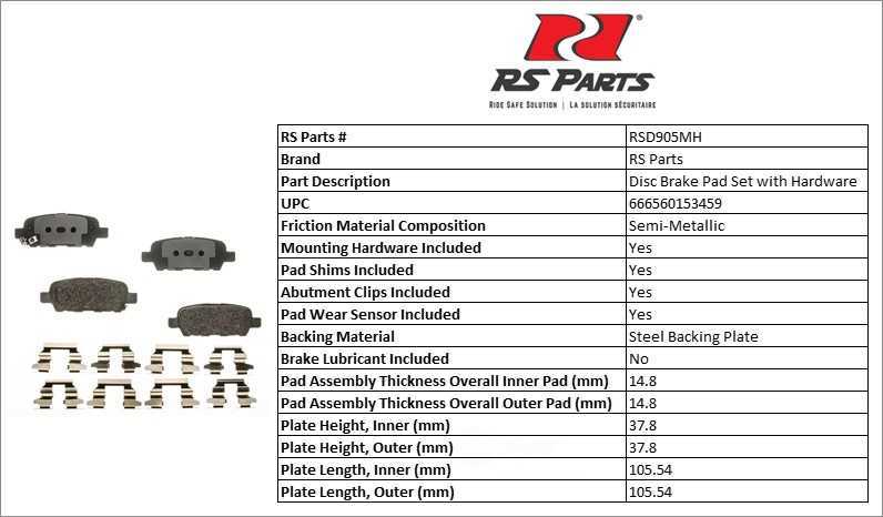 RS PARTS RSD905MH — Rear Disc Brake Pad Set