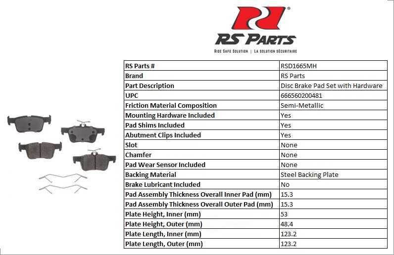 RS PARTS RSD1665MH — Jeu de plaquettes de frein à disque arrière