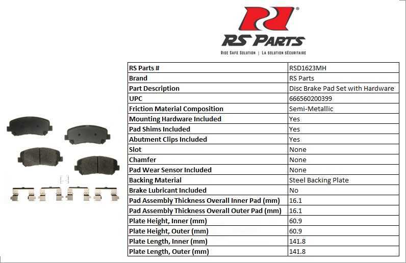 RS PARTS RSD1623MH — Jeu de plaquettes de frein à disque avant