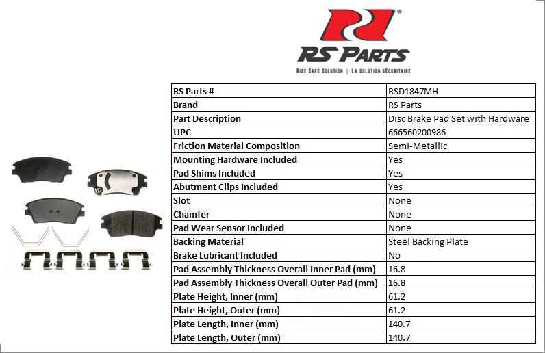 RS PARTS RSD1847MH — Front Disc Brake Pad Set
