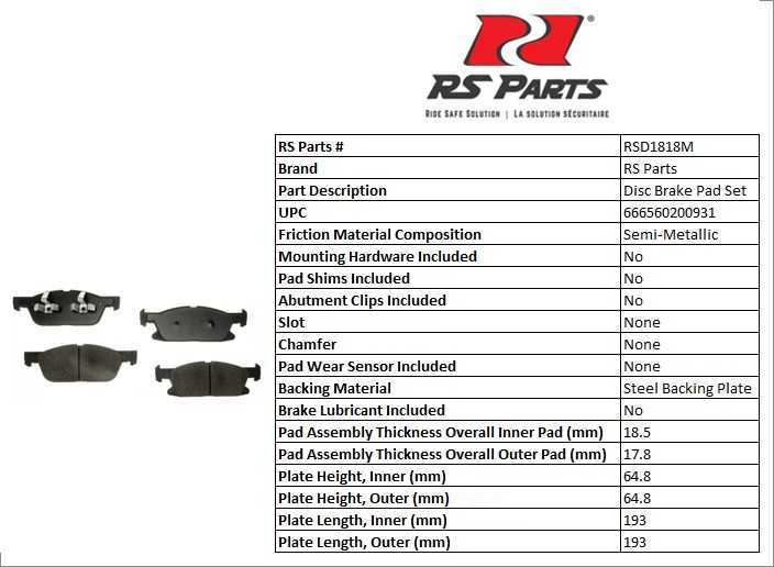 RS PARTS RSD1818M — Jeu de plaquettes de frein à disque avant