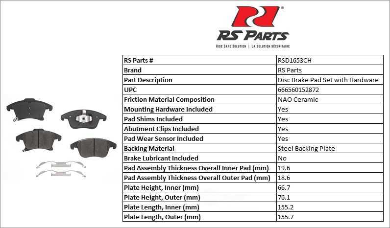 RS PARTS RSD1653CH — Jeu de plaquettes de frein à disque avant
