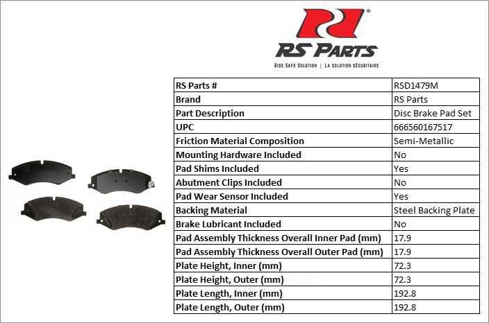RS PARTS RSD1479M — Jeu de plaquettes de frein à disque avant
