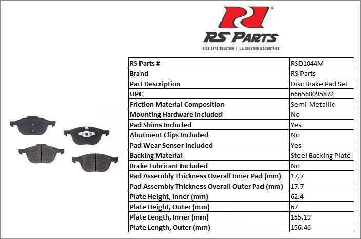 RS PARTS RSD1044M — Front Disc Brake Pad Set
