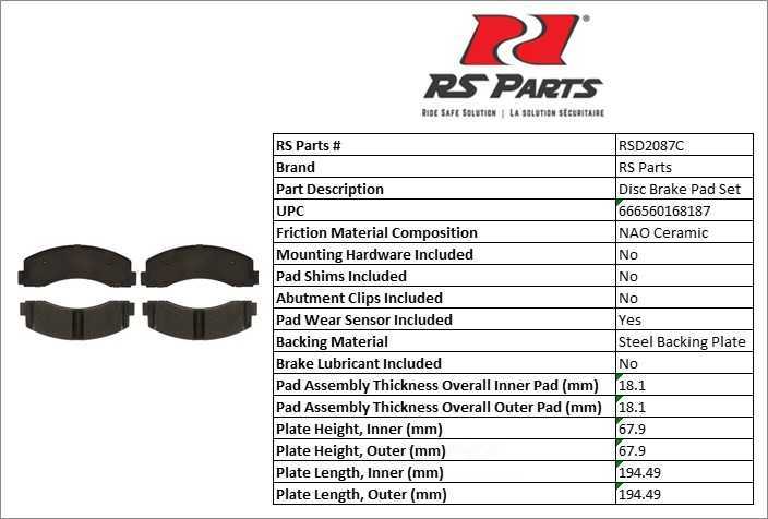 RS PARTS RSD2087CH — Front Disc Brake Pad Set