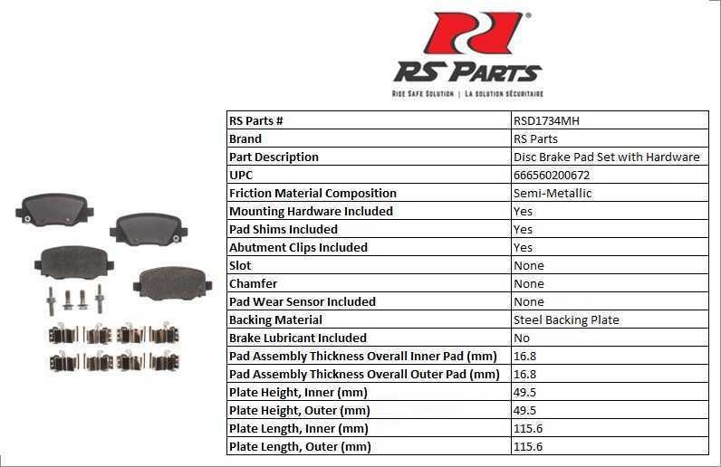 RS PARTS RSD1734MH — Rear Disc Brake Pad Set