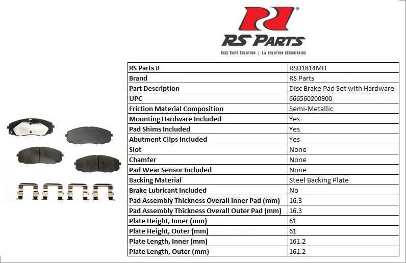 RS PARTS RSD1814MH — Front Disc Brake Pad Set