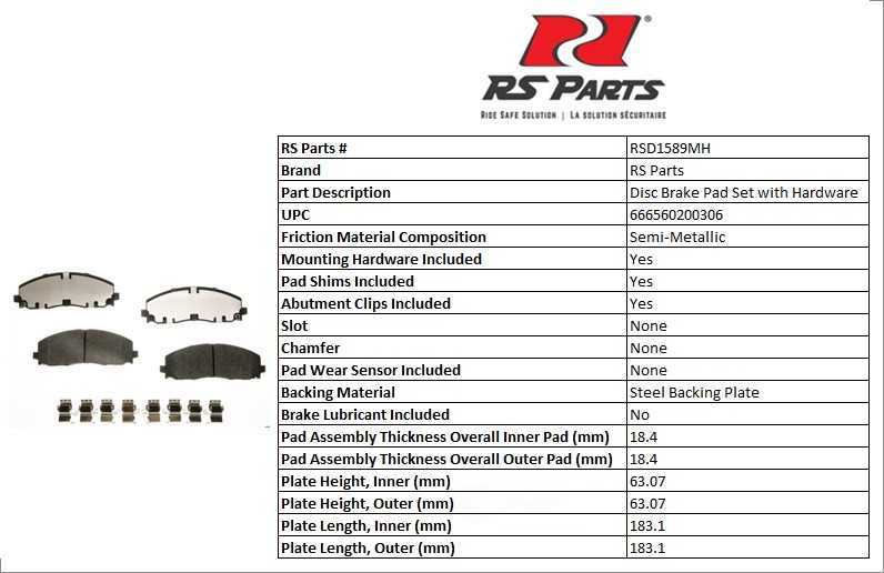RS PARTS RSD1589MH — Front Disc Brake Pad Set
