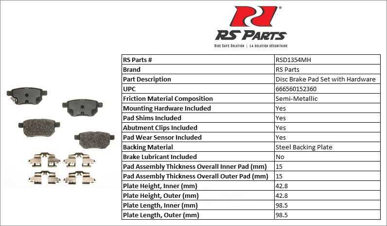 RS PARTS RSD1354MH — Jeu de plaquettes de frein à disque arrière