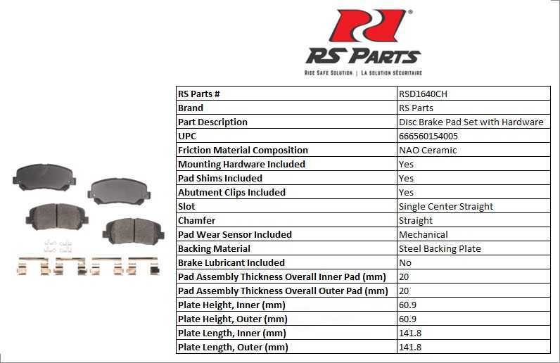 RS PARTS RSD1640CH — Jeu de plaquettes de frein à disque avant