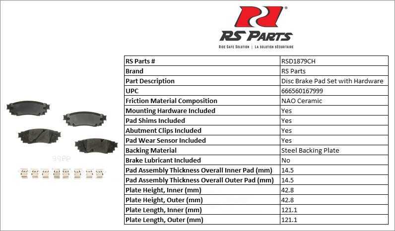 RS PARTS RSD1879CH — Jeu de plaquettes de frein à disque arrière