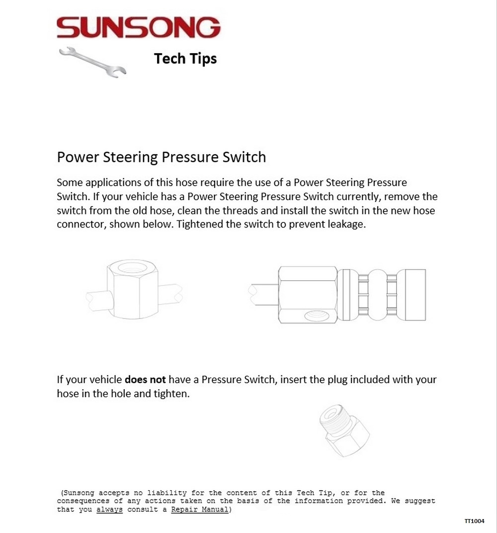 SUNSONG NORTH AMERICA - Power Steering Pressure Line Hose Assembly - SUG 3401290