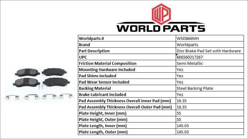 SYNERGY BY WORLDPARTS BRAKE PADS WSD866MH — Jeu de plaquettes de frein à disque avant