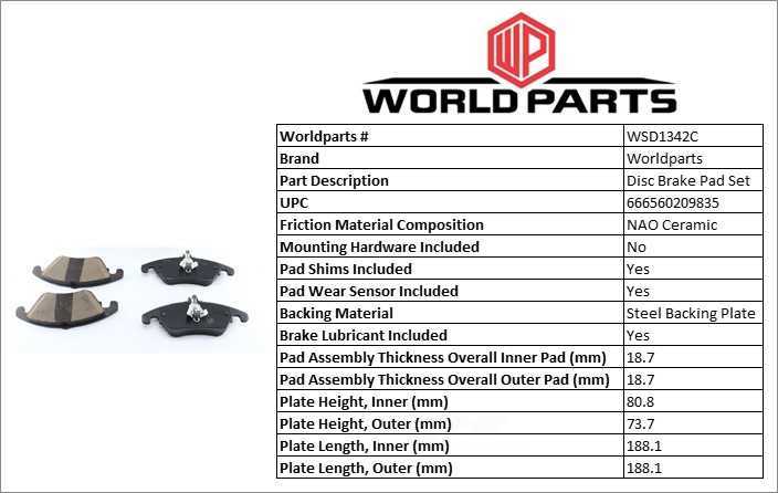 SYNERGY BY WORLDPARTS BRAKE PADS WSD1342C — Jeu de plaquettes de frein à disque avant