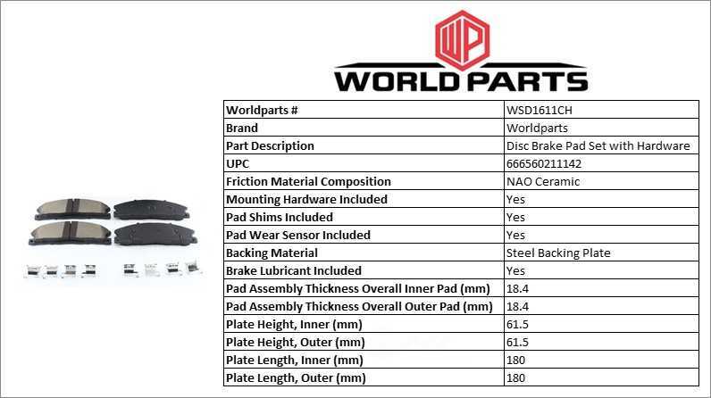 SYNERGY BY WORLDPARTS BRAKE PADS WSD1611CH — Front Disc Brake Pad Set
