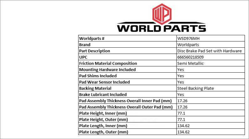 SYNERGY BY WORLDPARTS BRAKE PADS WSD976MH — Front Disc Brake Pad Set