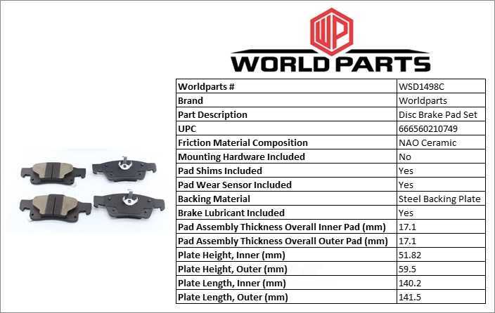 SYNERGY BY WORLDPARTS BRAKE PADS WSD1498C — Jeu de plaquettes de frein à disque arrière