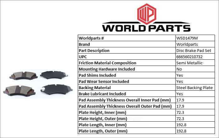 SYNERGY BY WORLDPARTS BRAKE PADS WSD1479M — Jeu de plaquettes de frein à disque avant
