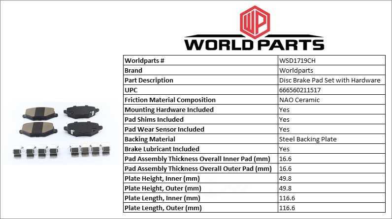 SYNERGY BY WORLDPARTS BRAKE PADS WSD1719CH — Jeu de plaquettes de frein à disque arrière