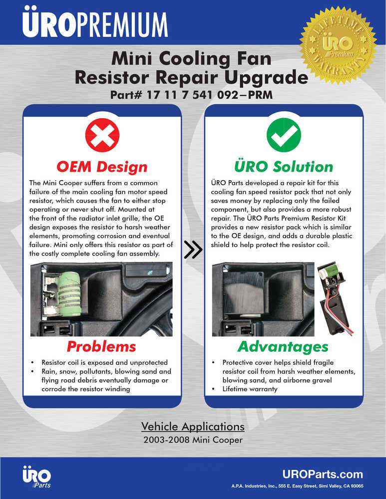 URO PARTS - Weathershield Protected Resistor Upgrade - URO 17117541092PRM